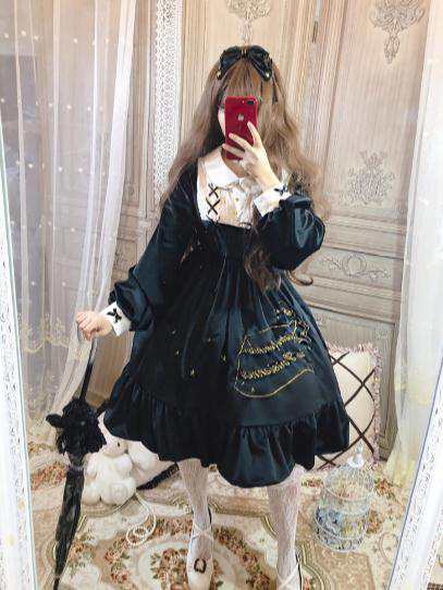 秋冬宮廷風きらきらゴスロリワンピース ドレス ロリィタ OP長袖膝丈 Lolita ロリータ コスプレ 日常洋服リボン可愛い かわいい新年